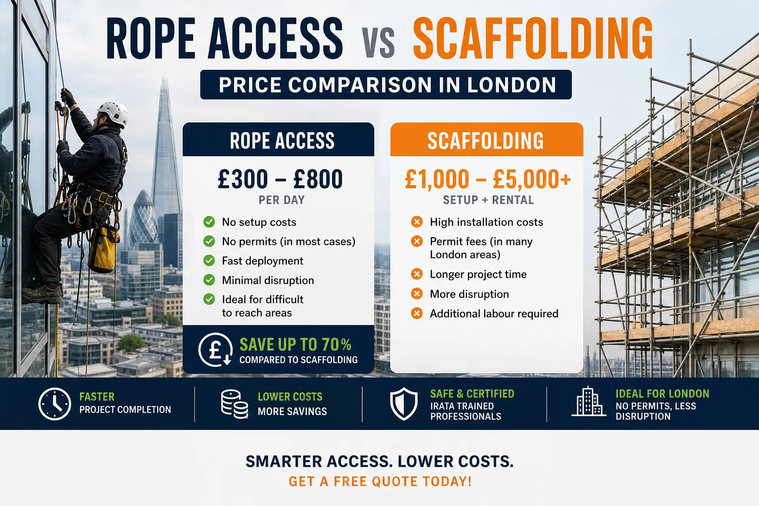Rope Access vs Scaffolding Price London - Which Is Cheaper?
